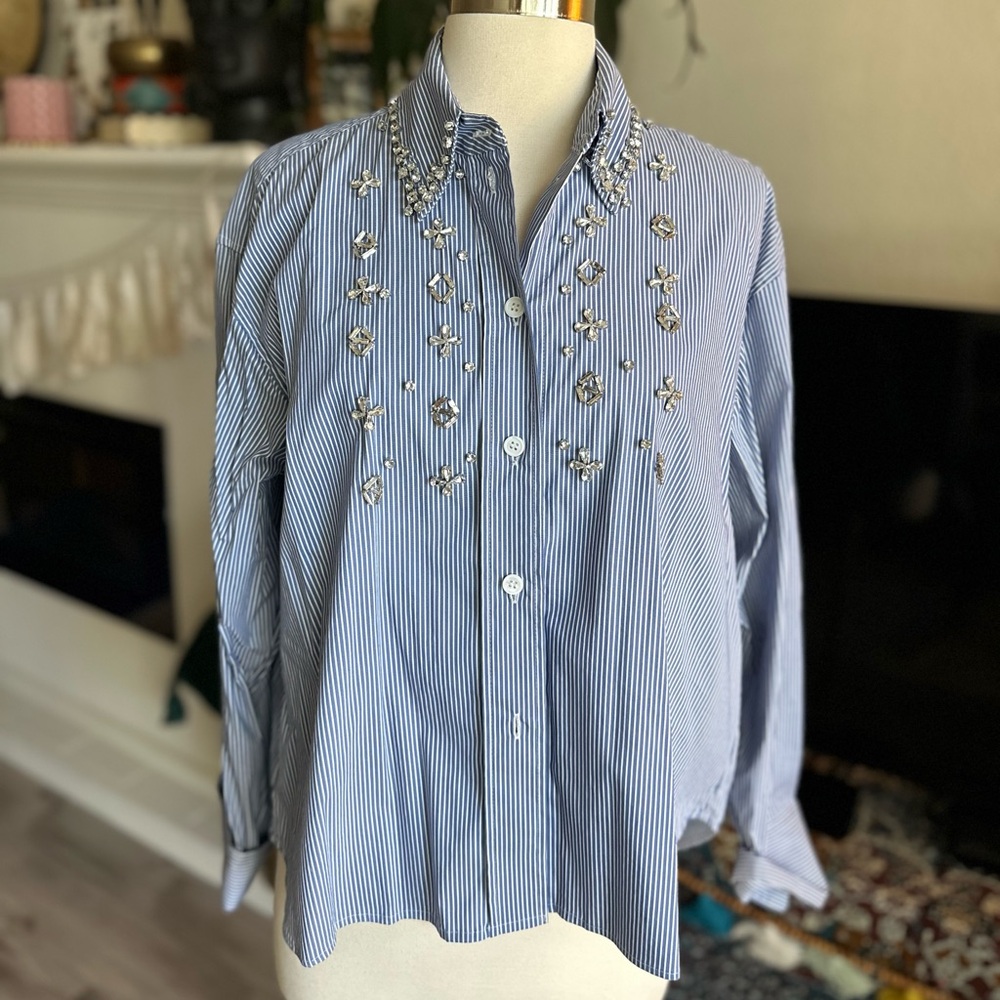 Zara Jewel Embellished button down NWT SZ XS
